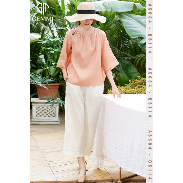 Áo sơ mi nữ linen tay lỡ Gemmi fashion, AS684