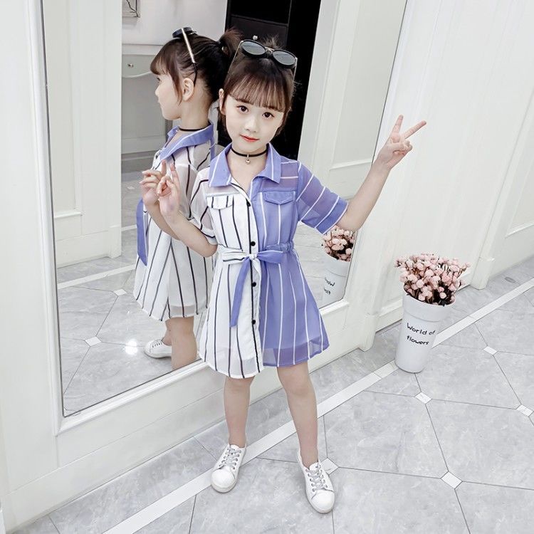 Đầm Chiffon Họa Tiết Kẻ Sọc Thời Trang Xuân Hè Cho Bé Gái