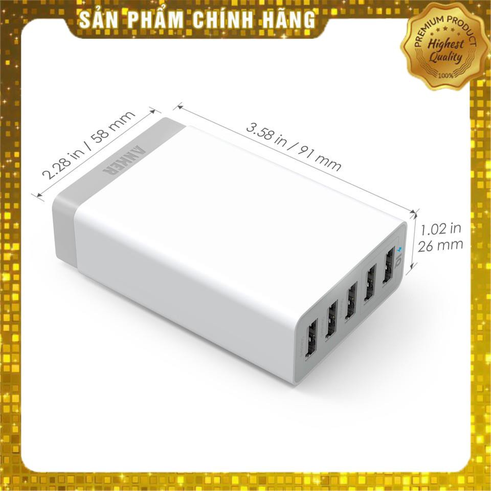 óc củ sạc nhanh 25W 5 cổng USB công nghệ PowerIQ hiệu Anker PowerPort 5 Lite (sạc nhanh Max 2.4A / Port) - Chính hãng