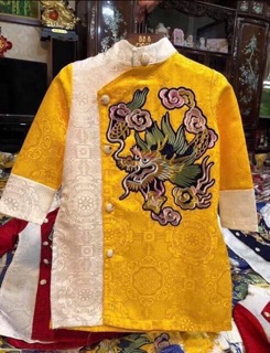 Áo dài gấm long vân cho bé trai