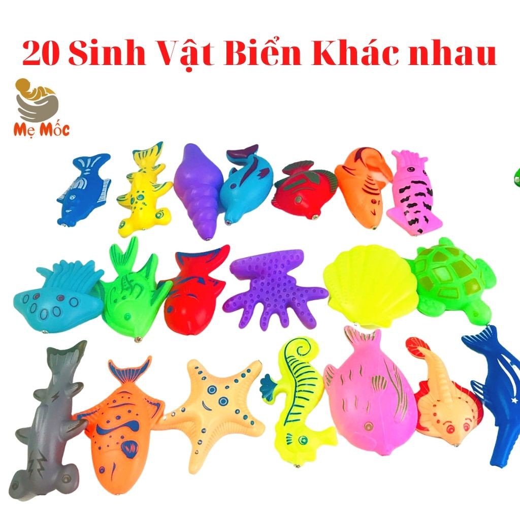 Câu Cá Thông Minh - Đồ Chơi câu cá Nam Châm cho bé Tặng Bể Phao kèm 20 sinh vật biển &amp; Rỏ Nhựa [Shop Mẹ Mốc] ,CCNP