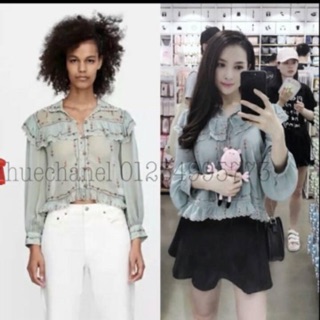 Áo So mi zara xanh ngọc cổ bèo