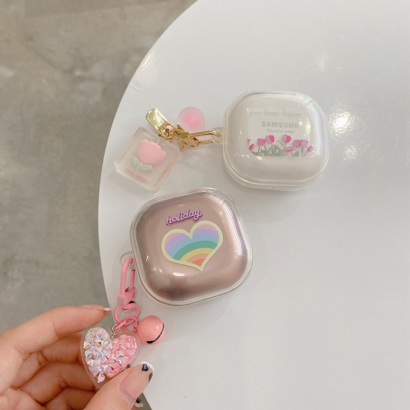 Vỏ Bảo Vệ Hộp Sạc Tai Nghe samsung galaxy Buds 2 / Buds Live / Buds FE / Buds2 Pro / Buds Pro ins Hình Hoa tulip / Gấu Dễ Thương Kèm Móc Treo Tiện Dụng