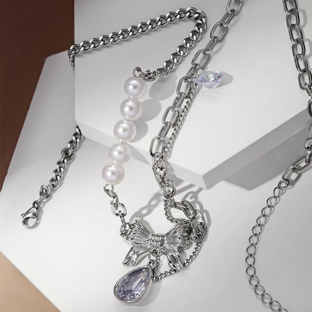 QQMALL Vòng cổ Thép Titan Đính Đá Thiết Kế Đơn Giản Thời Trang Cho Nữ