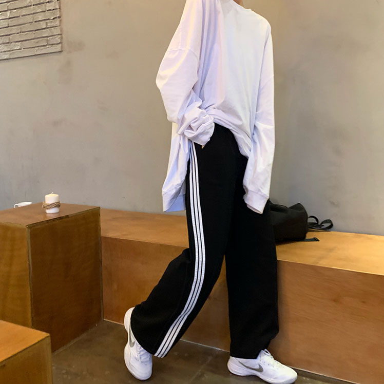 Xiaozhainv Quần Thể Thao Nữ Lưng Cao Dáng Rộng Phong Cách Hàn Quốc