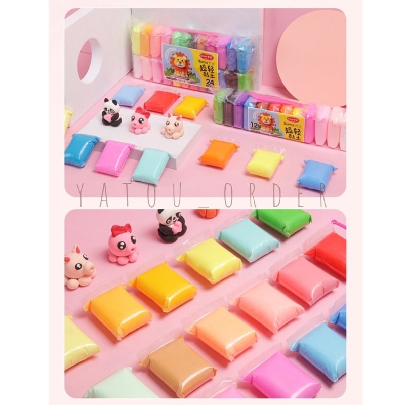 SET 12 MÀU ĐẤT SÉT NHẬT NHẸ TỰ KHÔ an toàn cao cấp SOFT CLAY decor gương, đồng hồ & bộ cây tạo hình