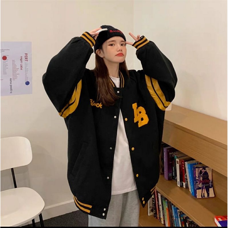Áo khoác Bomber Nỉ Black LB Ulzzang Nam Nữ Unisex Form Rộng - Sayhey Clothing