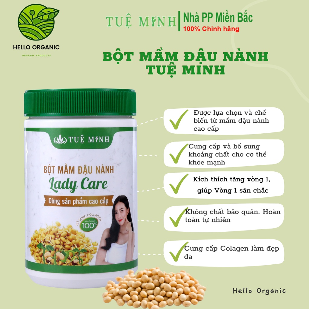 Combo 2 hộp mầm đậu nành nguyên xơ Tuệ Minh loại 500G tăng vòng 1, cải thiện nội tiết tố nữ trẻ hóa làm đẹp da