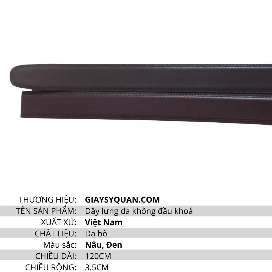 Dây Lưng Nam Da Thật, Hai Đường Chỉ May, Không Đầu Khóa Bản 3,5 cm