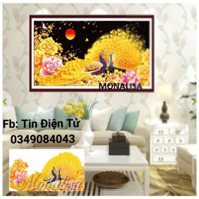 Tranh gắn đá Uyên ương thưởng nguyệt Y8121 120x60cm