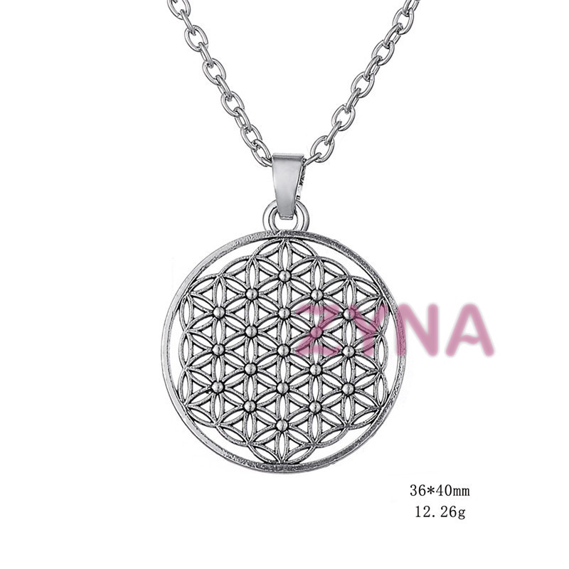 Ready Stock Women Silver Plated Flower of Life Pendant Necklace Geometry Jewelry Gifts &VN