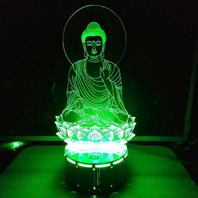Đèn Ngủ 3D Đế Gỗ Hình Phật Thích Ca