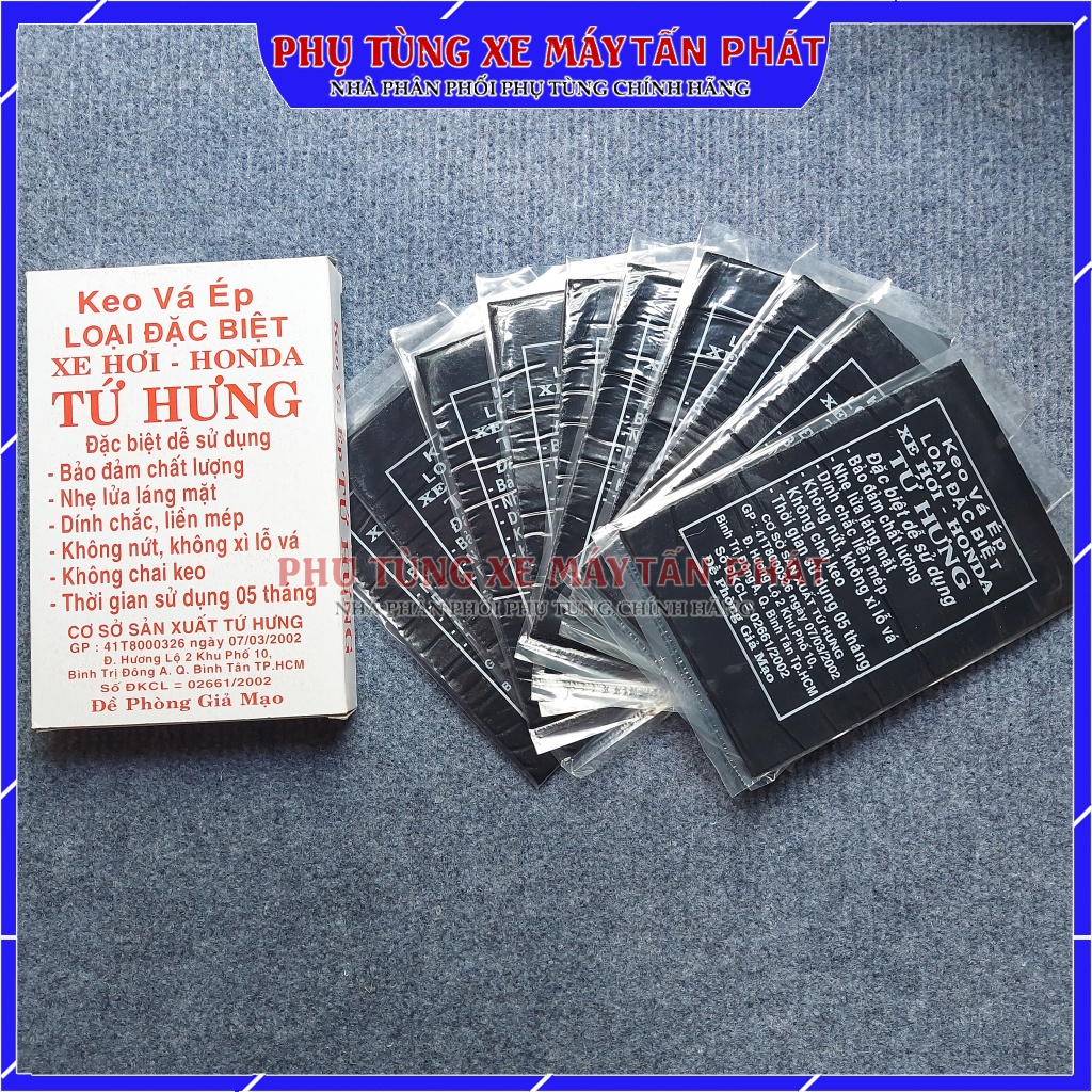 1 Hộp 10 Miếng Keo Vá Ép  Vá Ép Vỏ - Ruột Xe Máy Ô tô Xe Hơi Cao Su Non Ép Chín Nhiệt Hãng Tứ Hưng