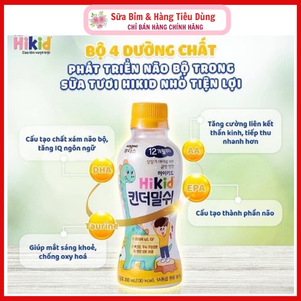 Sữa Tươi Hikid Kinder Hỗ Trợ Bé Phát Triển Chiều Cao Dạng Chai 200ml - Lốc 6 Chai ( Phù Hợp Cho Bé Từ 1 Tuổi )