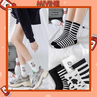 Tất cổ cao Mivine dày dặn họa tiết Bò Sữa Style Hàn Quốc TN76