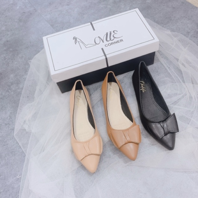 LOVIIECORNER-GIÀY BỆT BÚP BÊ NƠ THẮT DA MỀM MŨI NHỌN ĐẾ CAO SU SIÊU ÊM-BÚP BÊ BỆT NỮ CÔNG SỞ DA MỀM MŨI NHỌN   B200307 | BigBuy360 - bigbuy360.vn