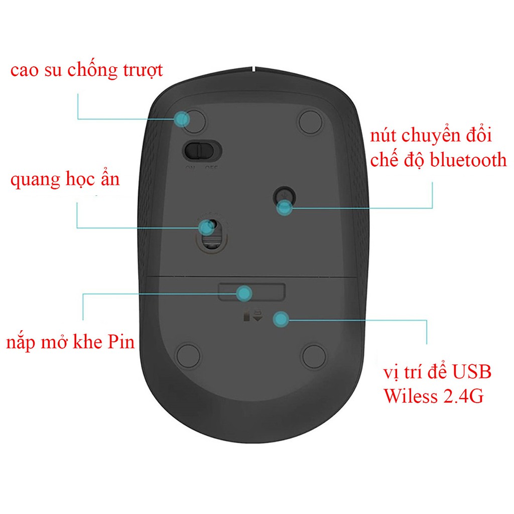 chuột không dây bluetooth Rapoo M100 silent, chuột thiết kế chống ồn thích hợp cho sử dụng văn phòng - Hàng Chính Hãng