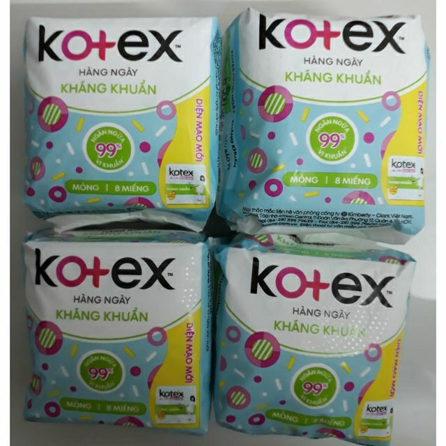 Băng vệ sinh hàng ngày, kotex kháng khuẩn gói 8 miếng