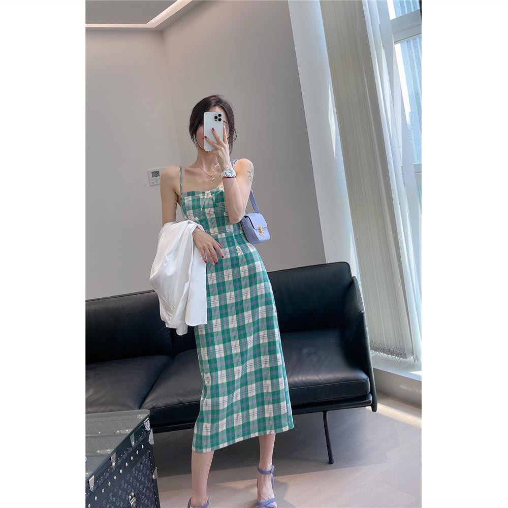 Đầm Hai Dây Dáng Ôm Họa Tiết Sọc Caro Thời Trang Mùa Hè Cho Nữ
