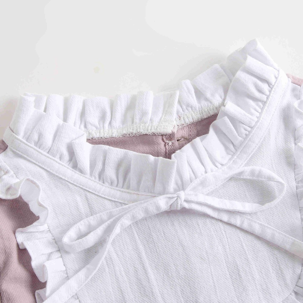 Đầm SANLUTOZ phối ren bằng cotton màu hồng cho bé gái