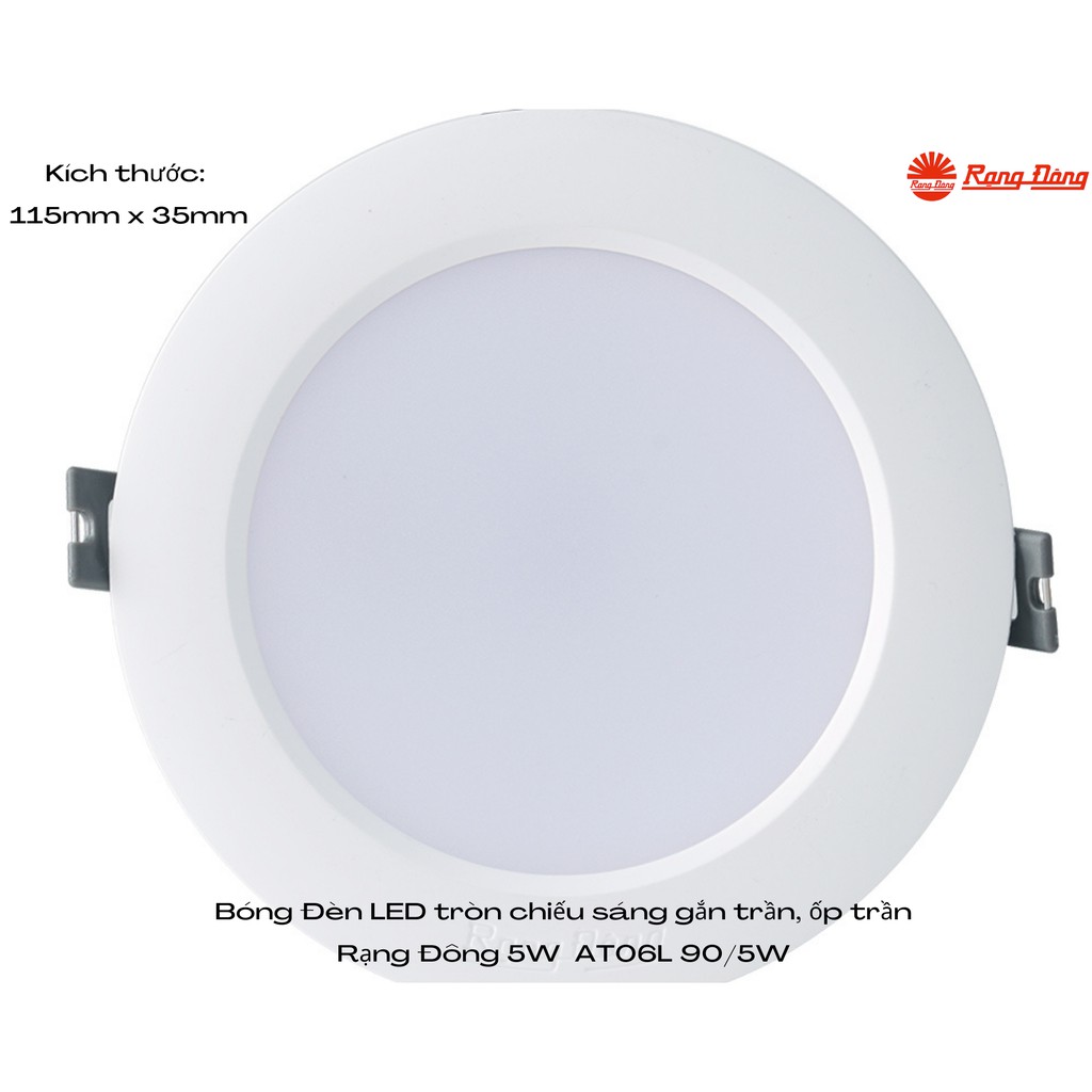 Đèn âm trần đế nhựa chiếu sáng gắn trần, ốp trần Rạng Đông 5W AT06L 90/5W