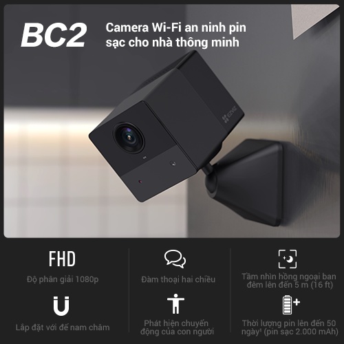 [Mã ELBAU4 giảm 4% đơn 500K] Camera wifi dùng pin sạc ezviz bc2 không Dây, FHD 1080P, Pin Sạc 2000 mAh , Đàm Thoại | BigBuy360 - bigbuy360.vn