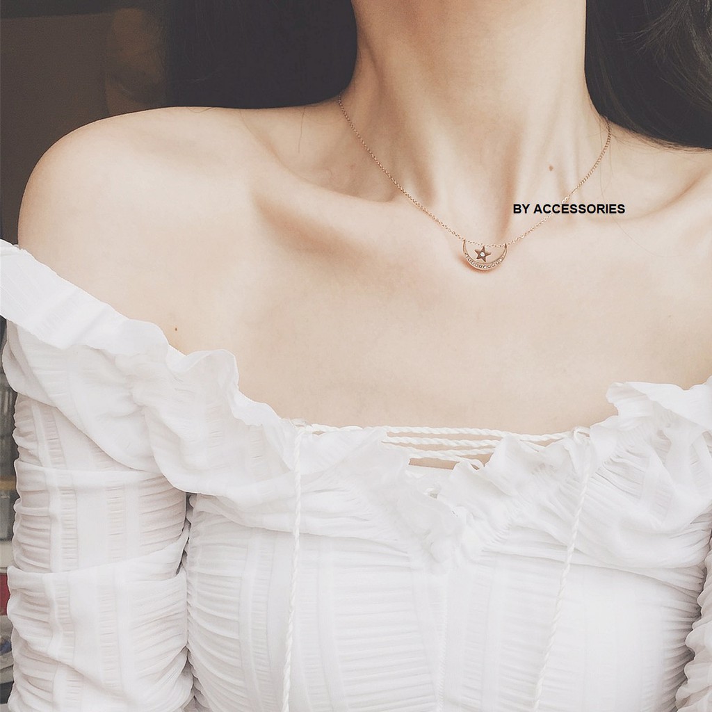 Dây chuyền titan bling moon &amp; star trăng sao đính đá không gỉ WN190503