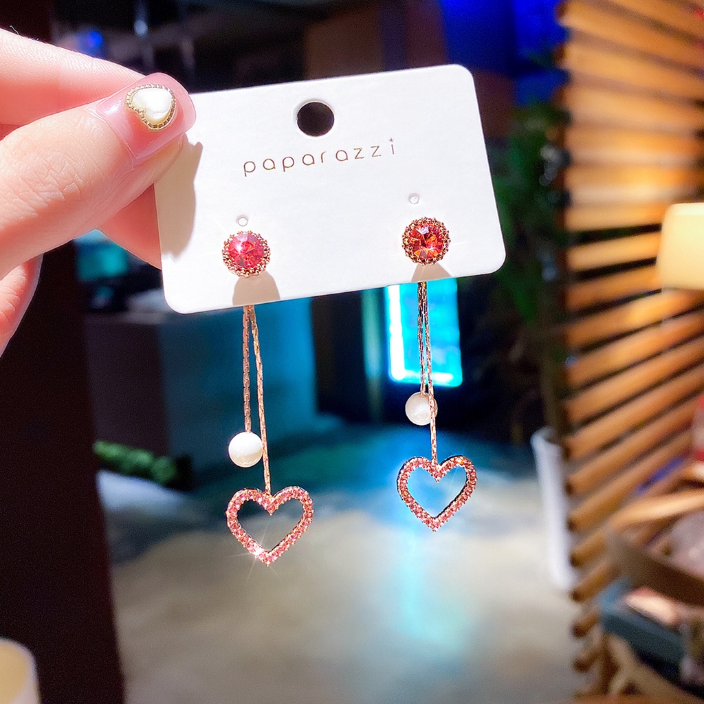 Khuyên tai XIAOBOACC dáng dài tua rua mạ bạc S925 thiết kế trái tim/ ngôi sao thời trang dành cho nữ