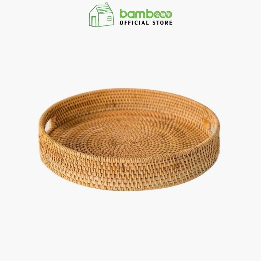 Khay decor mây tre đan thủ công BAMBOOO ECO giỏ đựng đồ đa năng có tay cầm tiện lợi