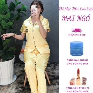 Đồ Bộ Bigsize Phi Lụa Pijama Dài Mặc Ở Nhà Nữ - Bộ Quần Áo Ngủ Nữ Tiểu Thư Cộc Tay Mặc Nhà Thu Đông, MAI NGÔ