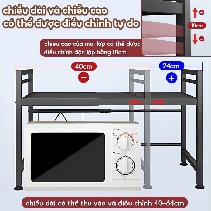 Kệ Lò Vi Sóng 2-3 Tầng Kệ Nhà Bếp Đa Năng kích thước có thể điều chỉnh Kệ Để đồ gia dụng nhà bếp kệ để đồ