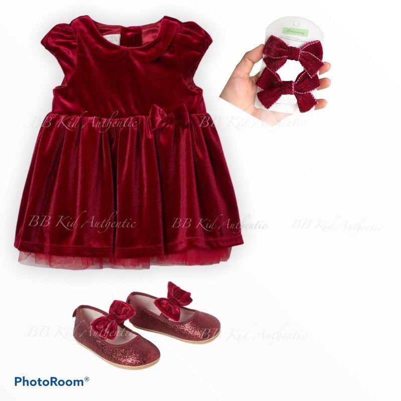 set váy, giày, kẹp nơ