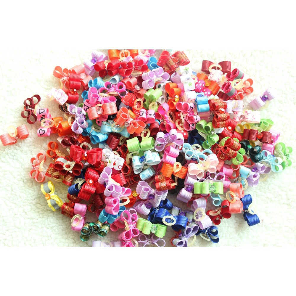 Set 50 Nơ Nhỏ Đính Kim Cương Giả Nhiều Màu Sắc Dùng Để Chải Lông Cho Thú Cưng