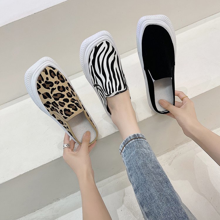 Fashion Ulzzang Lazyshoes Flat Canvas Half Slippers for Women