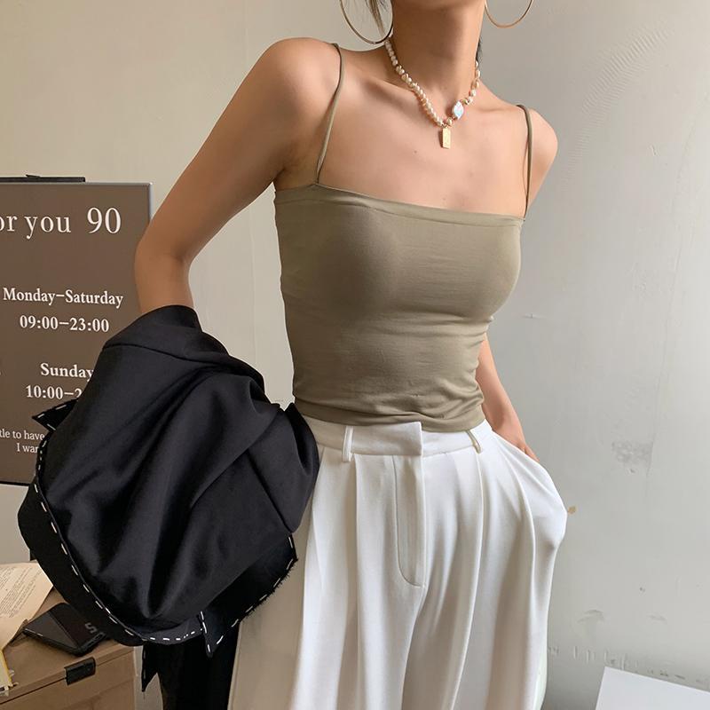 Áo Hai Dây Mỏng Có Đệm Ngực Màu Trơn Thời Trang Mùa Hè Dành Cho Bạn Nữ