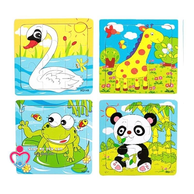 Ghép hình puzzle tranh ghép gỗ 9 mảnh xếp hình con vật, phương tiện cho bé