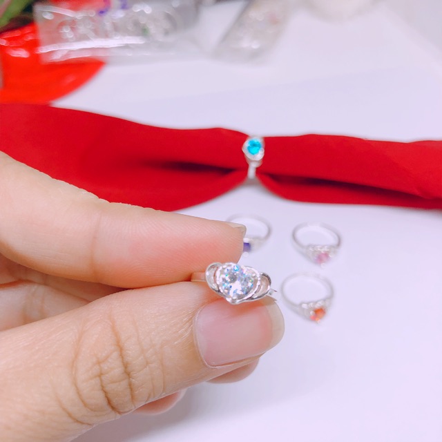 Nhẫn bạc ta đính đá đủ màu xinh xắn cho bé gái - LINH'S MIU SILVER