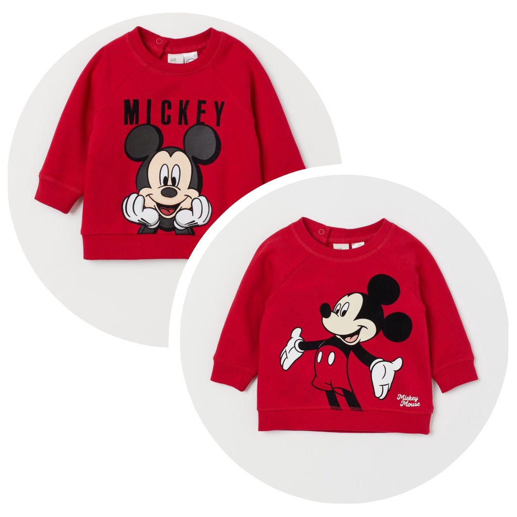 Áo dài tay thu đông bé trai - Set 2 áo nỉ da cá Mickey đỏ Hm cho bé trai size 1-6t