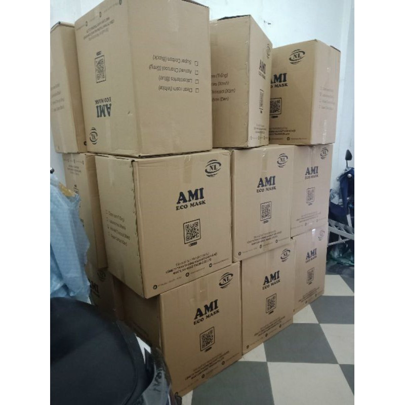 (Ami xanh) Hộp khẩu trang y tế Ami 4 lớp màu Xanh chính hãng 50 cái