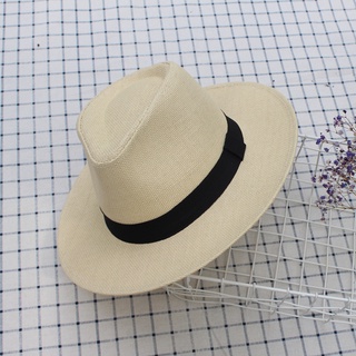 Mũ cói nam nữ Fedora đi biển cao cấp kiểu dáng vành thẳng form cứng