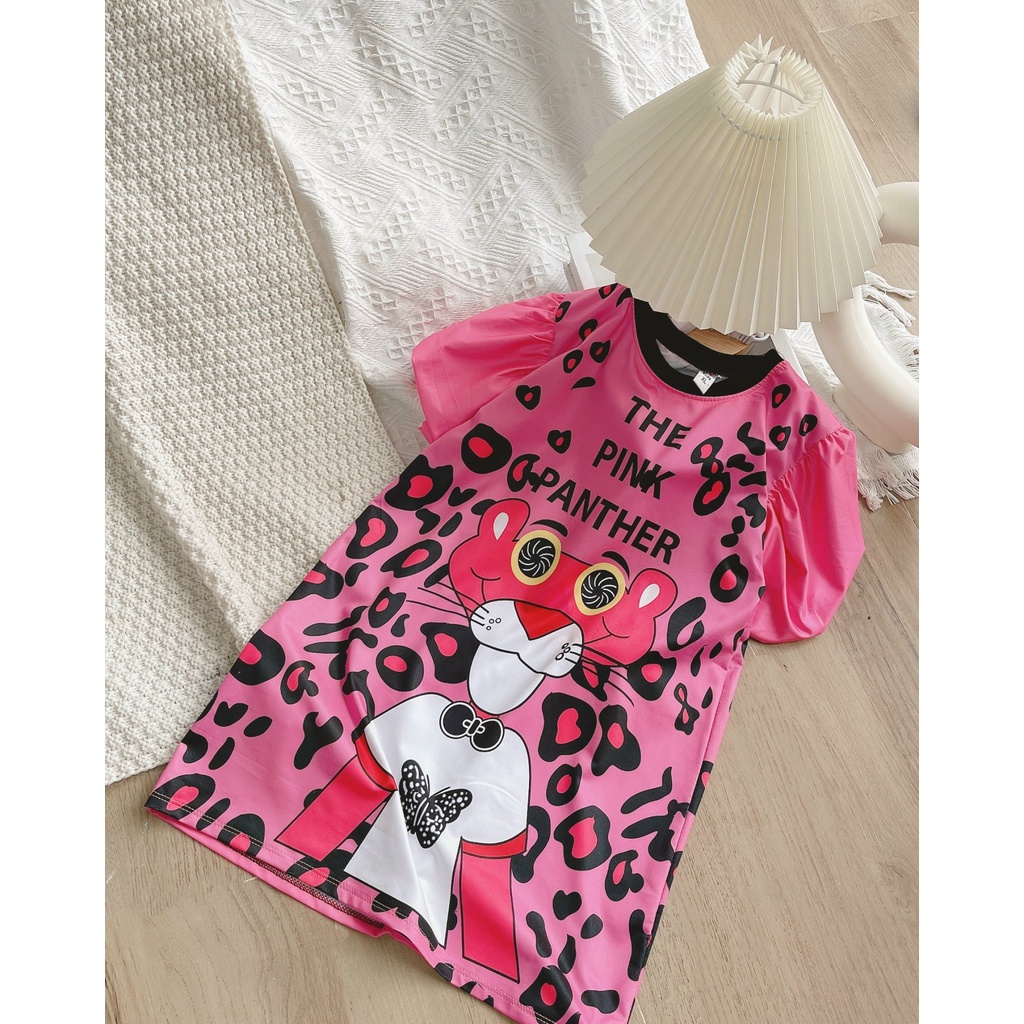 Váy size đại, Váy Suông Hoạt Hình Pink Panther Tay Bồng Siêu Hot  Cho Bé Gái (25-25kg)