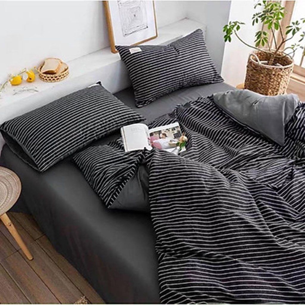 Bộ Chăn Ga Gối Cotton TC Emmidecor Kẻ đen miễn phí bo chun và làm ga phủ theo yêu cầu