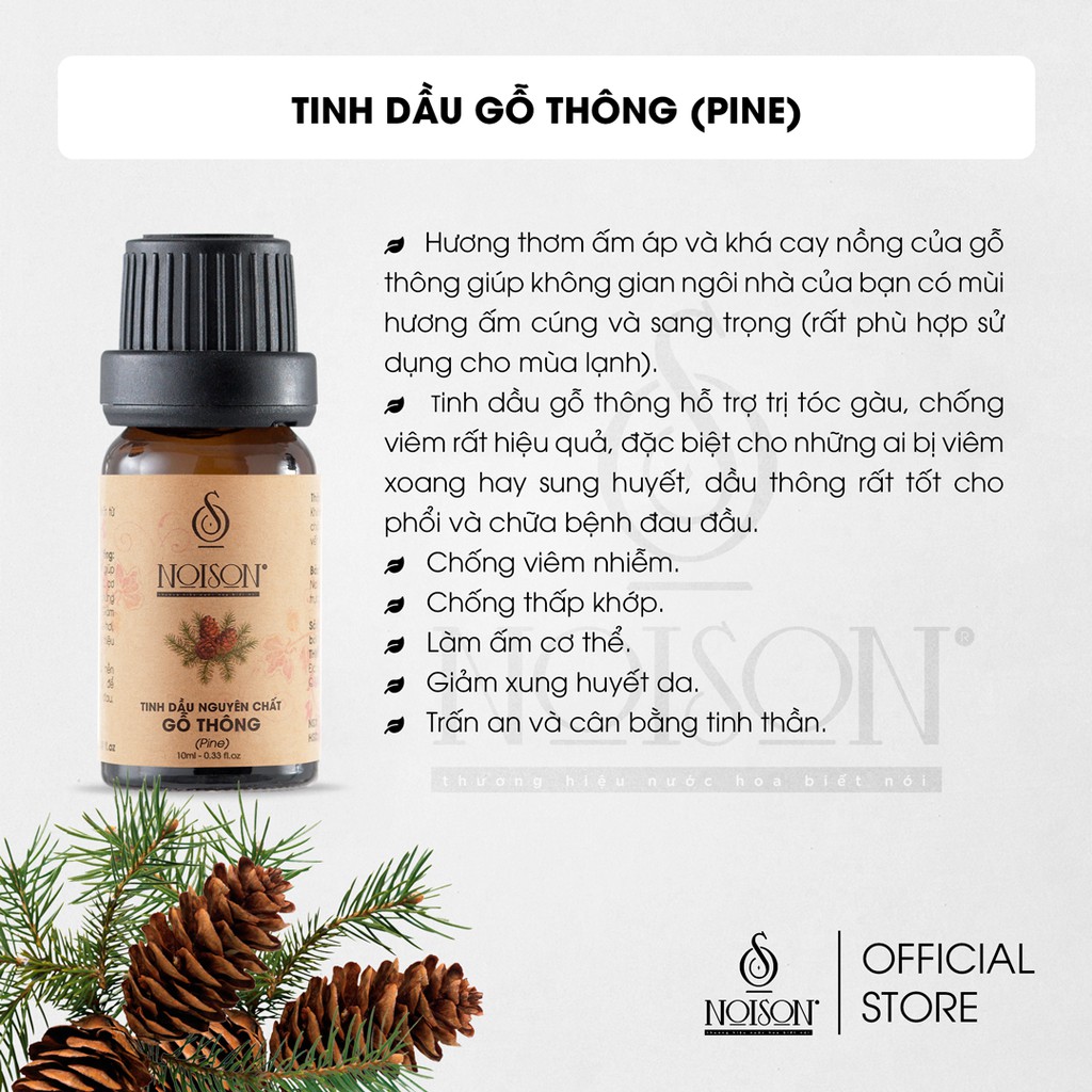 Tinh dầu Gỗ thông Noison treo xe - treo phòng | Pine Essential Oil | Nhập khẩu Ấn Độ