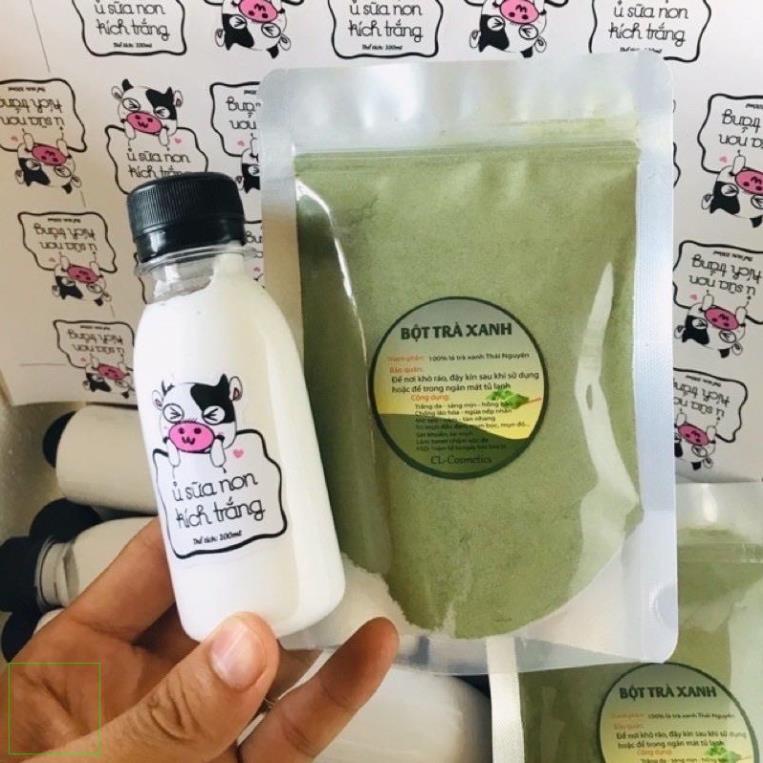 10 combo bột trà xanh 100gr + ủ trắng sữa non 100ml tặng que và cọ