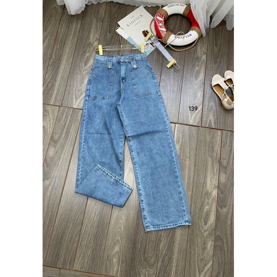 QUẦN JEANS SUÔNG HAI TÚI KÈM ĐAI KIỂU