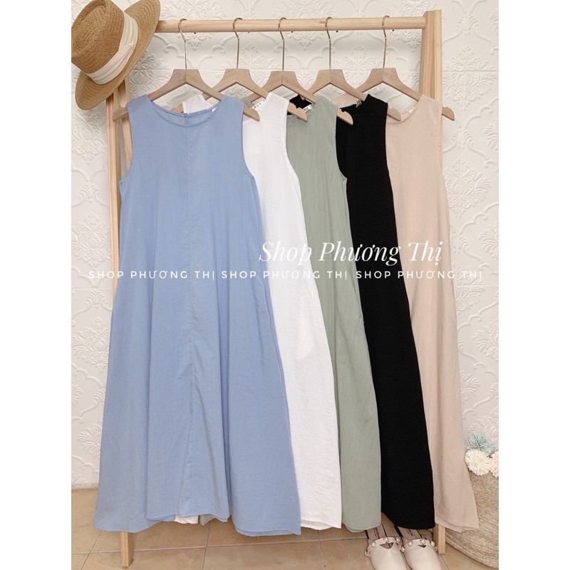 Váy ba lỗ suông chất thô trơn dáng xoè có túi - Đầm nữ maxi (hàng sẵn) | BigBuy360 - bigbuy360.vn