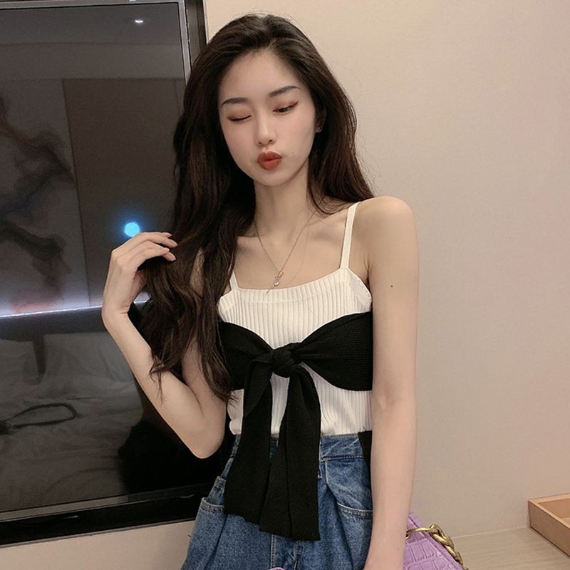 Áo Hai Dây Dệt Kim Buộc Dây Dễ Thương Thời Trang Mùa Hè Cho Phụ Nữ