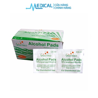 Gạc tẩm cồn alcohol pads greetmed hộp 100 miếng dùng vệ sinh vật dụng nhỏ - ảnh sản phẩm 2