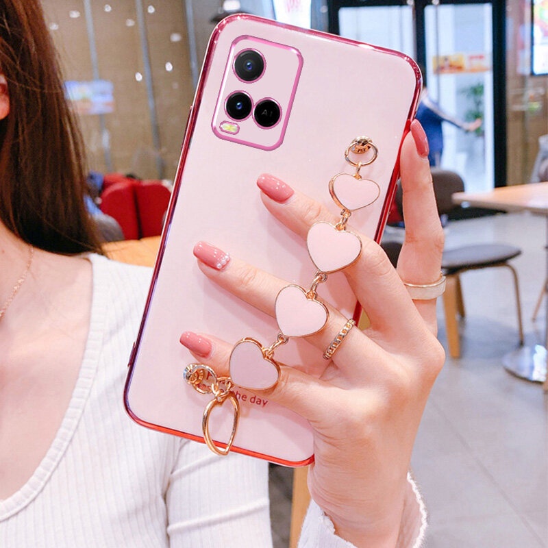 Ốp lưng vivo y21 vivo y21s vivo y33s 2021 y33 Ốp điện thoại silicon mềm hình trái tim gắn dây đeo cổ tay cho vivo y21 y21s y33s 2021