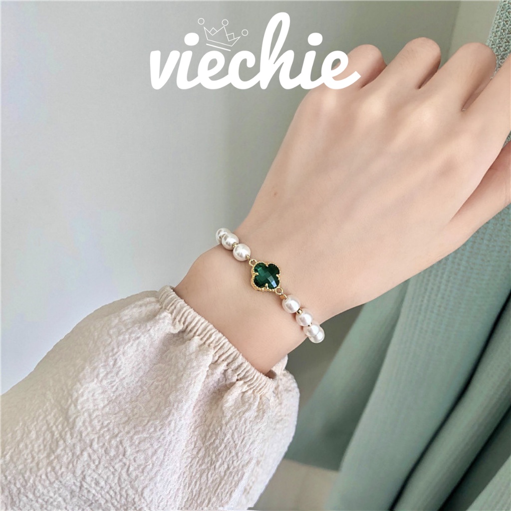 Vòng tay nữ lắc tay nữ ngọc charm xanh lục bảo Viechie B009